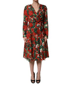 Multicolor Floral Long Sleeves V-neck Dress