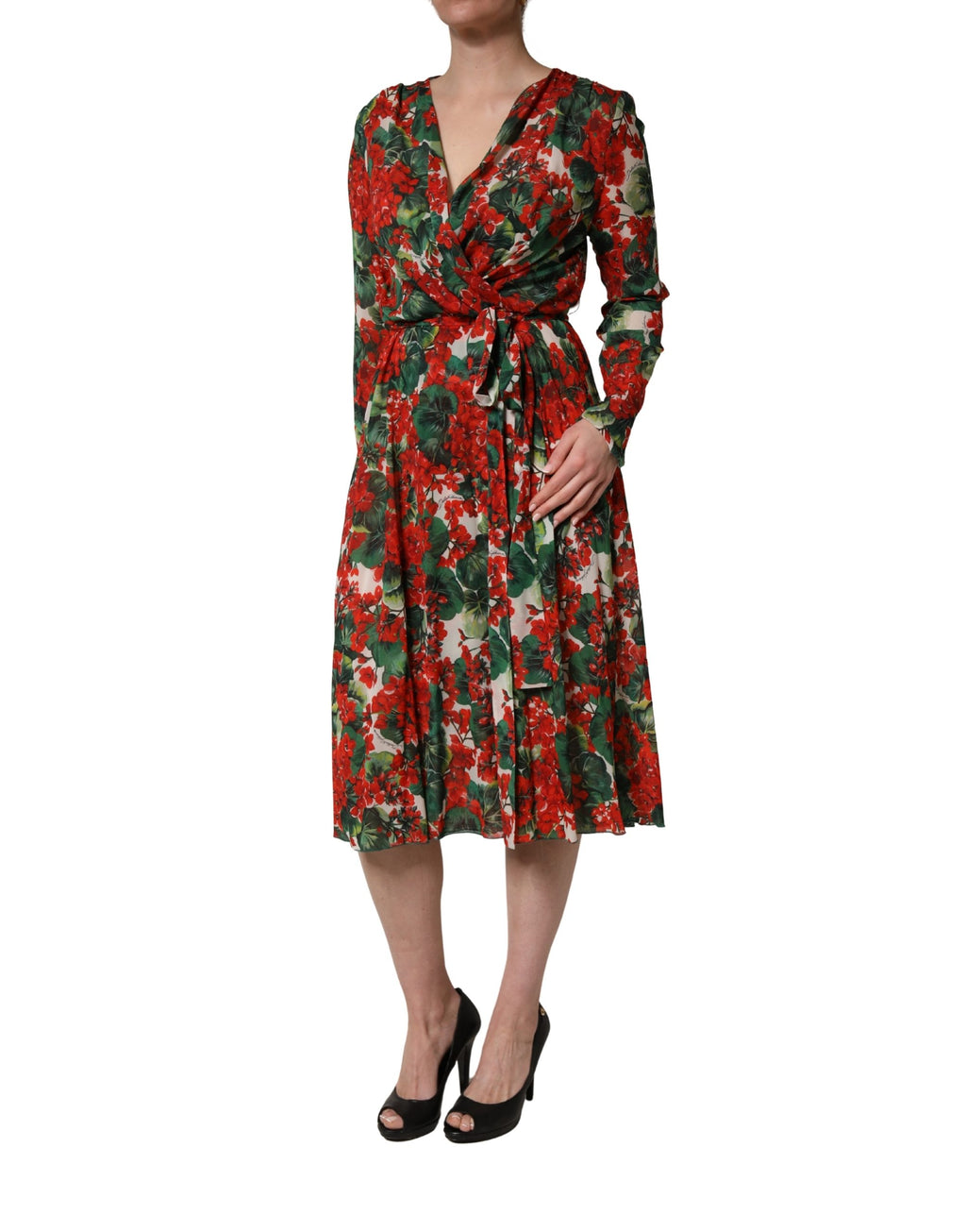 Multicolor Floral Long Sleeves V-neck Dress
