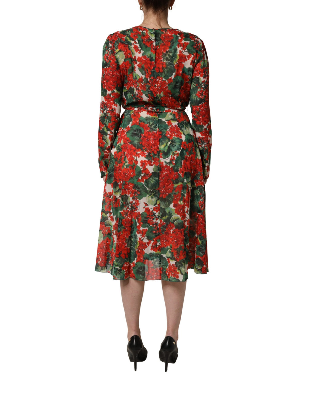 Multicolor Floral Long Sleeves V-neck Dress