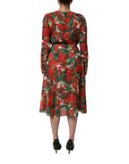 Multicolor Floral Long Sleeves V-neck Dress