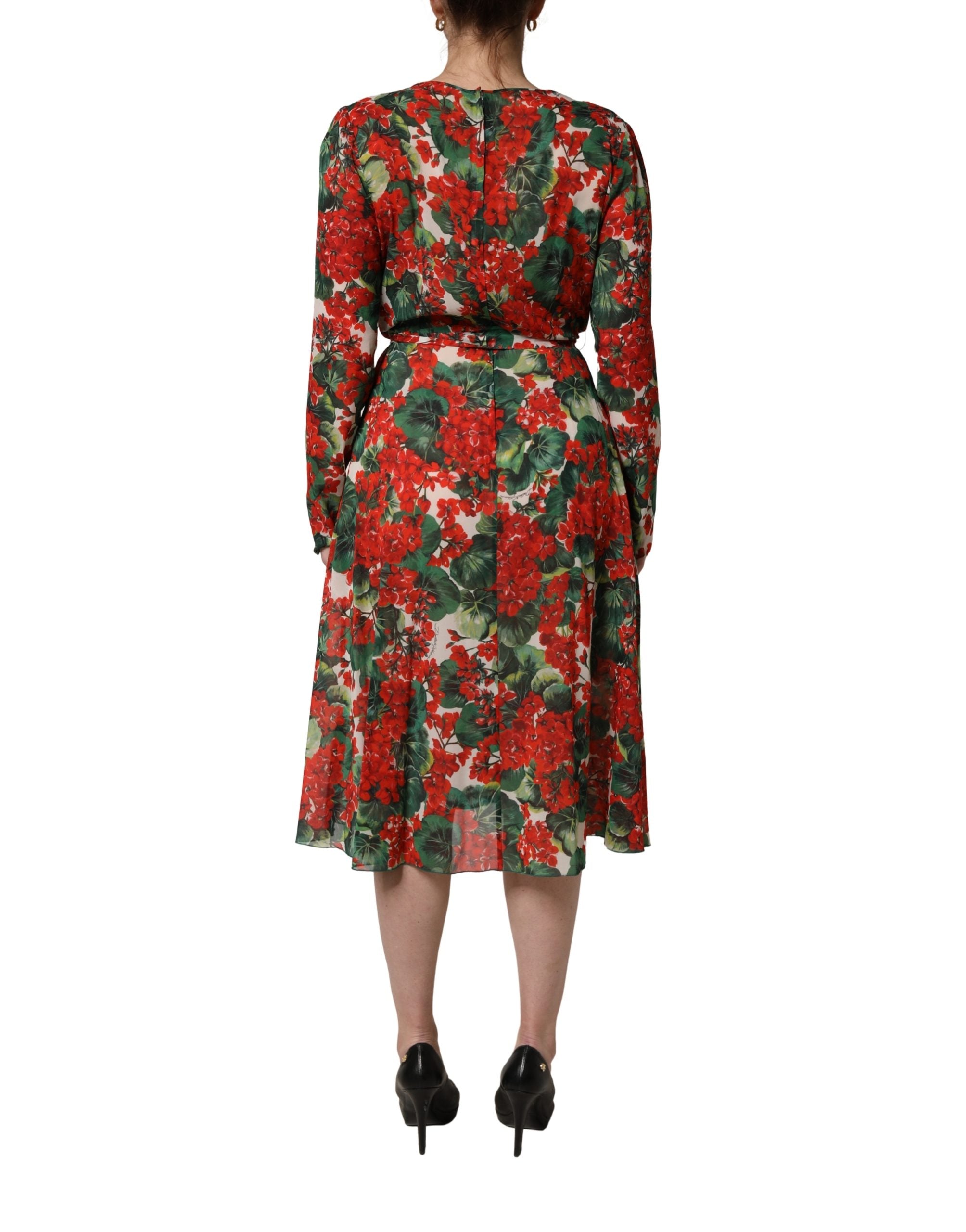 Multicolor Floral Long Sleeves V-neck Dress
