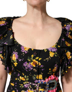 Black Purple Crystal Brooch Silk Midi Dress