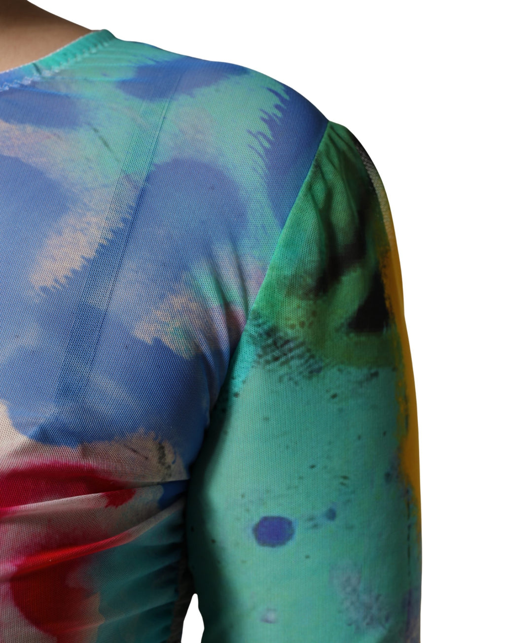 Multicolor Graffiti Print Tulle Sheath Midi Dress