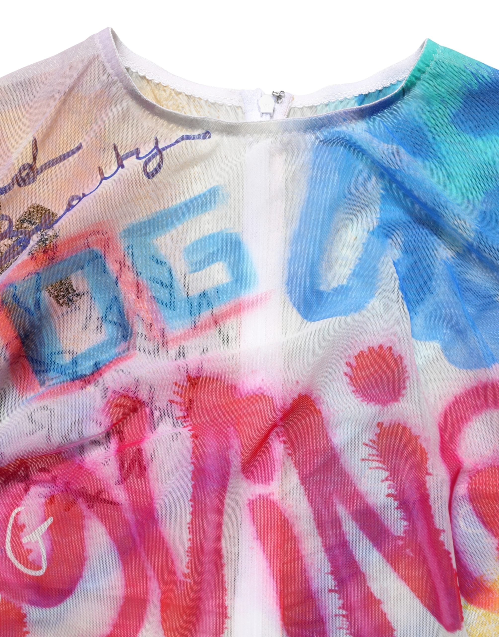 Multicolor Graffiti Print Tulle Sheath Midi Dress