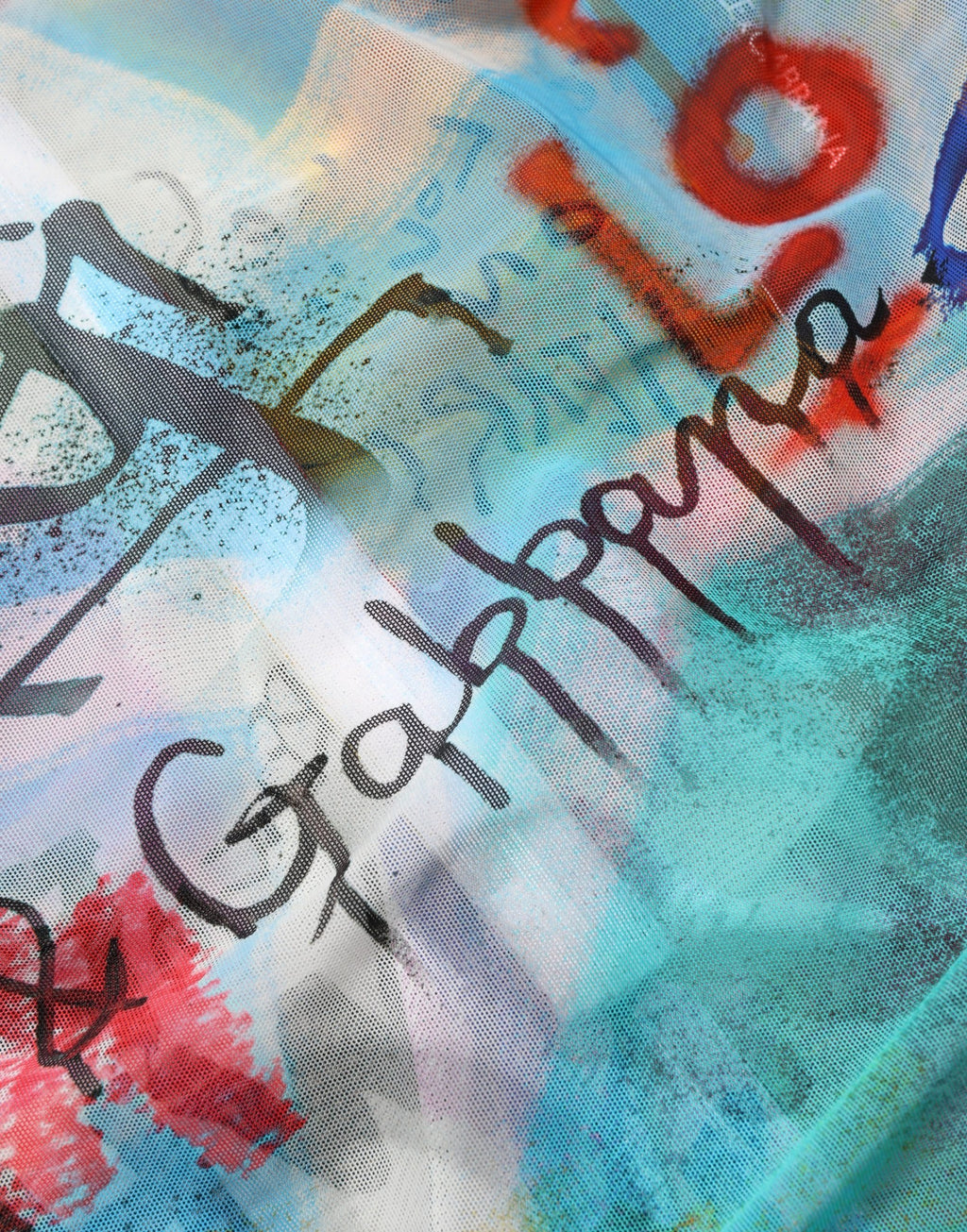 Multicolor Graffiti Print Tulle Sheath Midi Dress