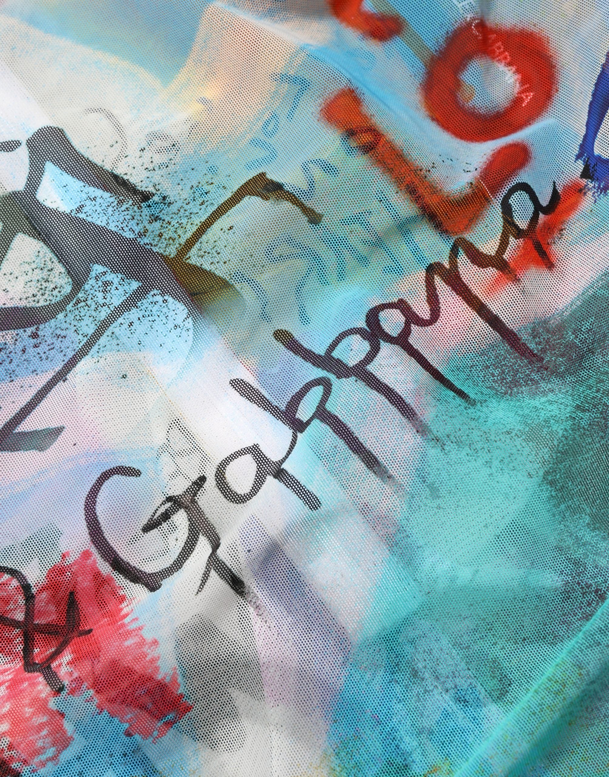 Multicolor Graffiti Print Tulle Sheath Midi Dress