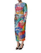 Multicolor Graffiti Print Tulle Sheath Midi Dress