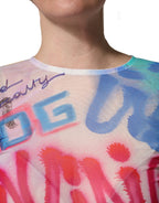 Multicolor Graffiti Print Tulle Sheath Midi Dress