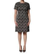 Black Logo Print Cotton Knee Length Dress