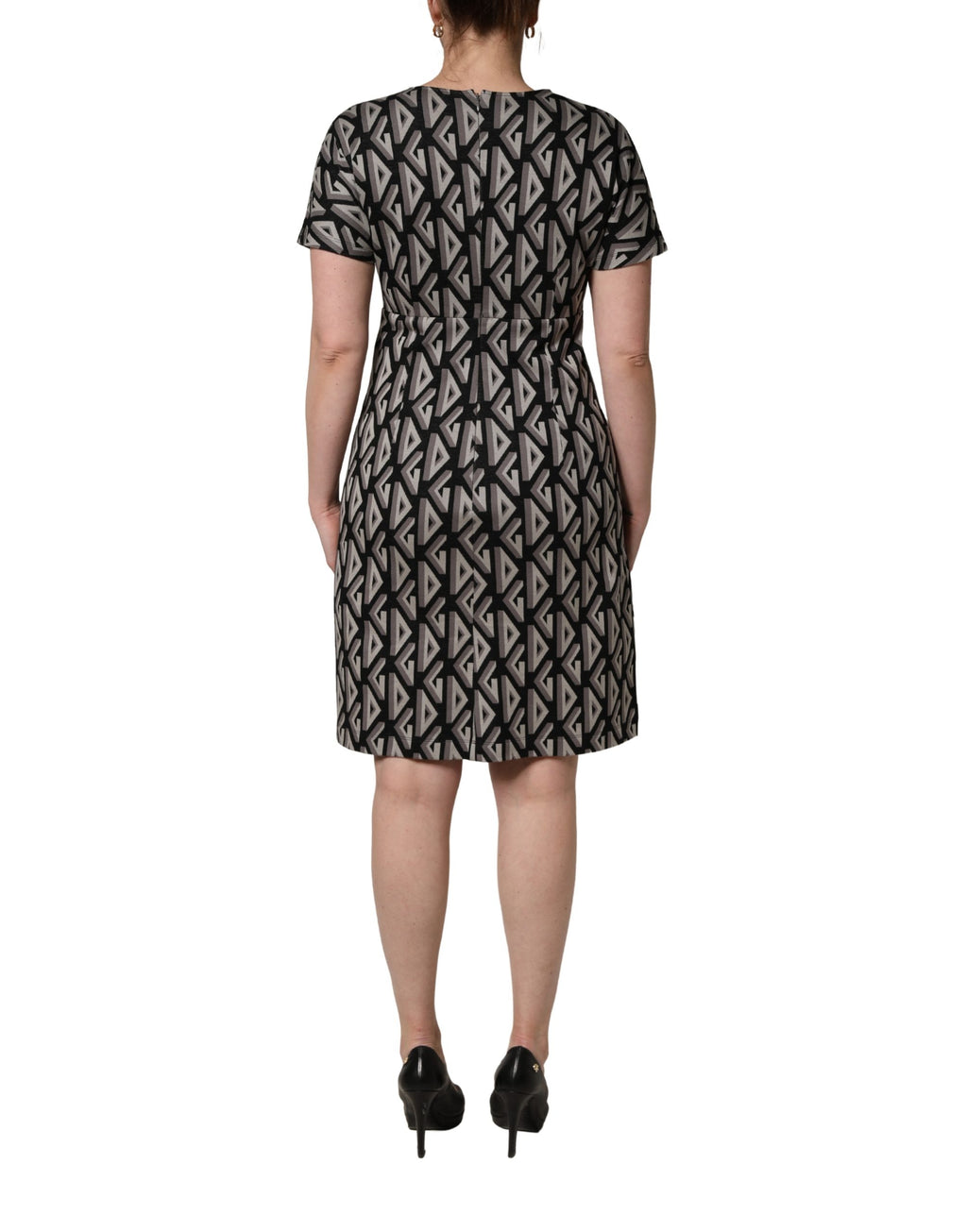 Black Logo Print Cotton Knee Length Dress