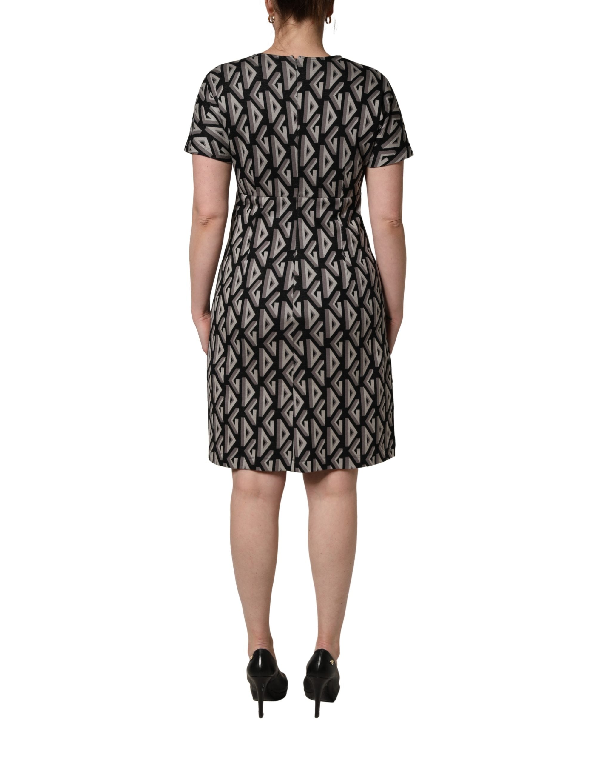 Black Logo Print Cotton Knee Length Dress