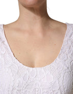 White Floral Lace Sleeveless Midi Dress