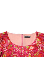 Red Paisley Floral Print Sheath Midi Dress