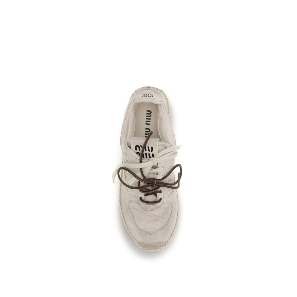 Beige Cotton Platform Sneakers