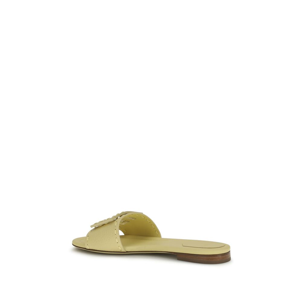 Beige Calf Leather Bos Taurus Flat Sandals
