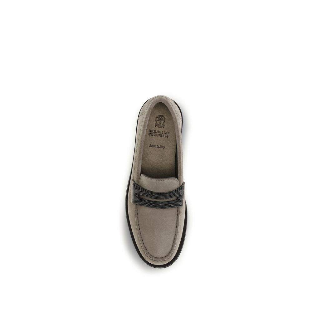 Gray Calf Leather Bos Taurus Slip-On Loafers