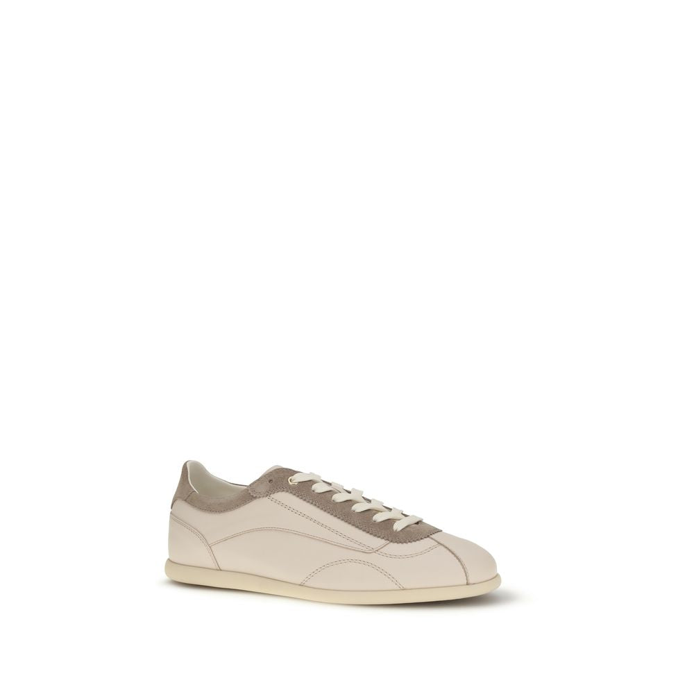 Beige Leather Low Top Sneakers