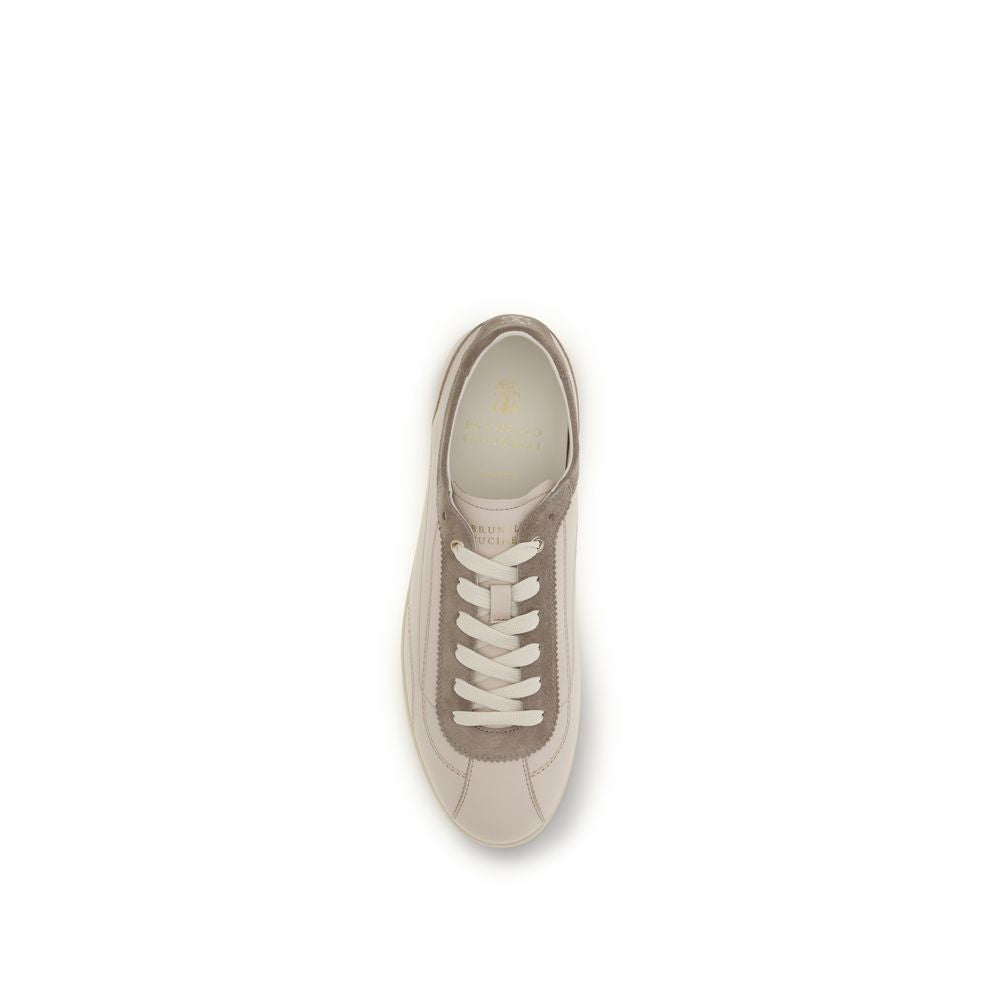 Beige Leather Low Top Sneakers