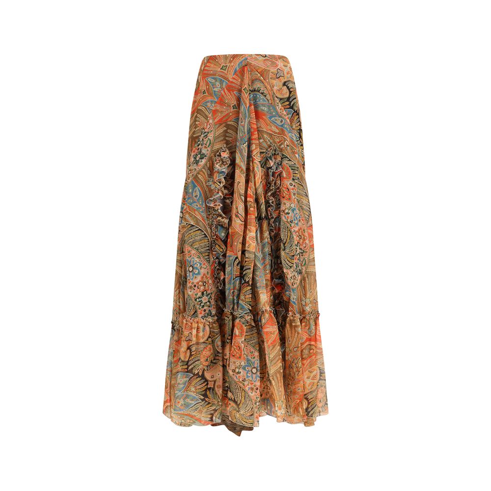 Multicolor Silk Long Skirt