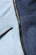 Blue Cotton Patchwork Denim Mini Sheath Dress