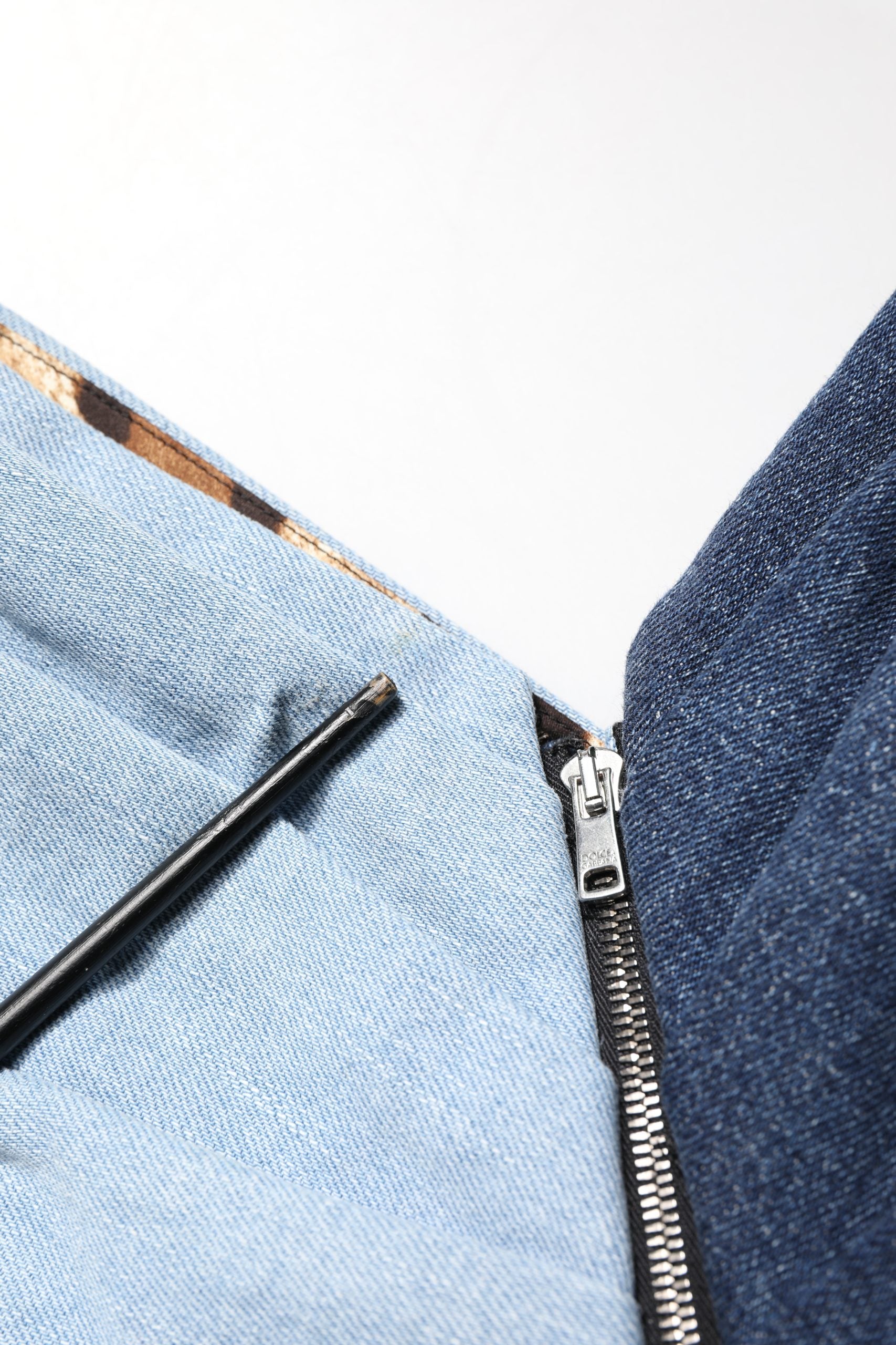 Blue Cotton Patchwork Denim Mini Sheath Dress