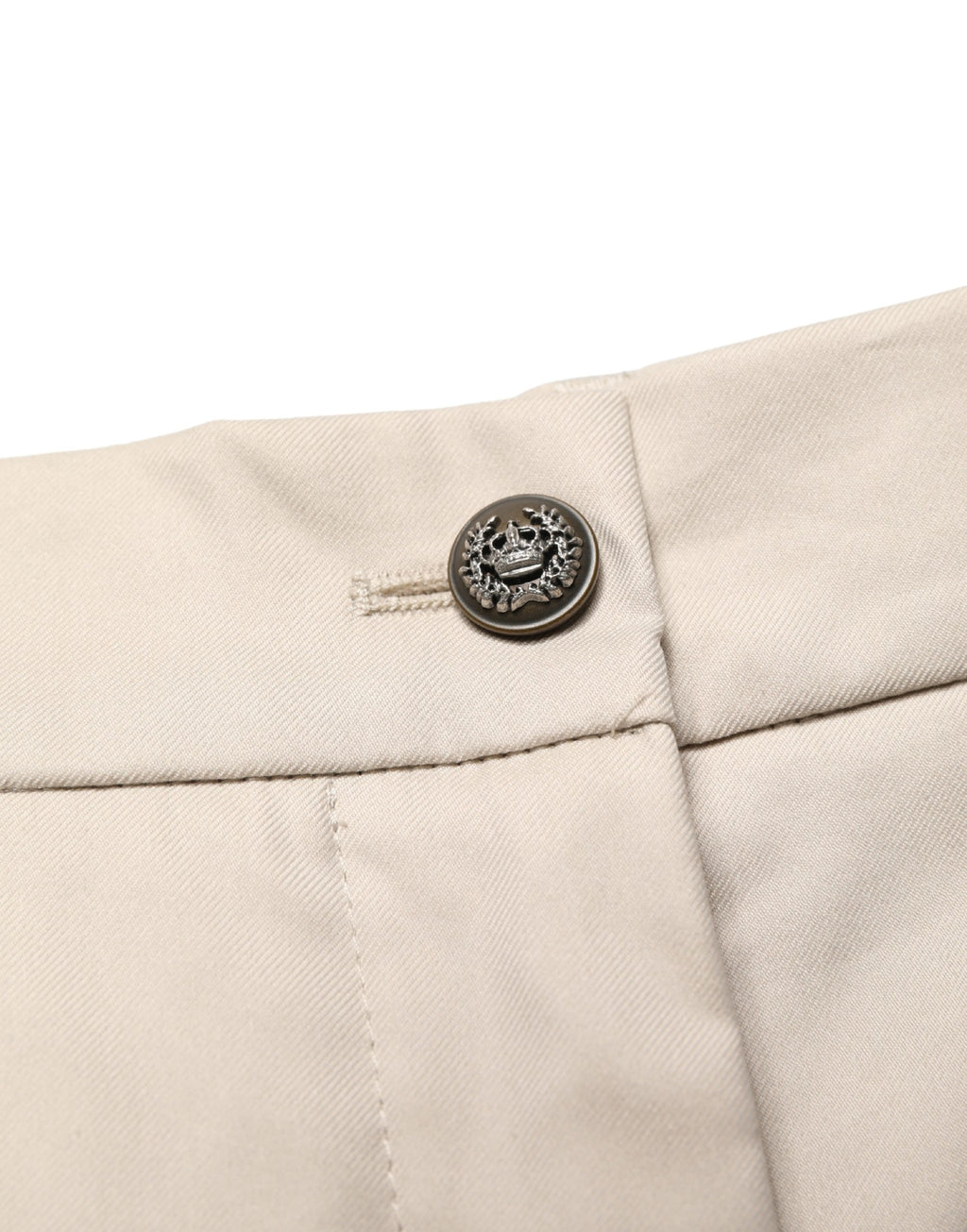 Beige Cotton Mid Waist Cropped Trouser Pants