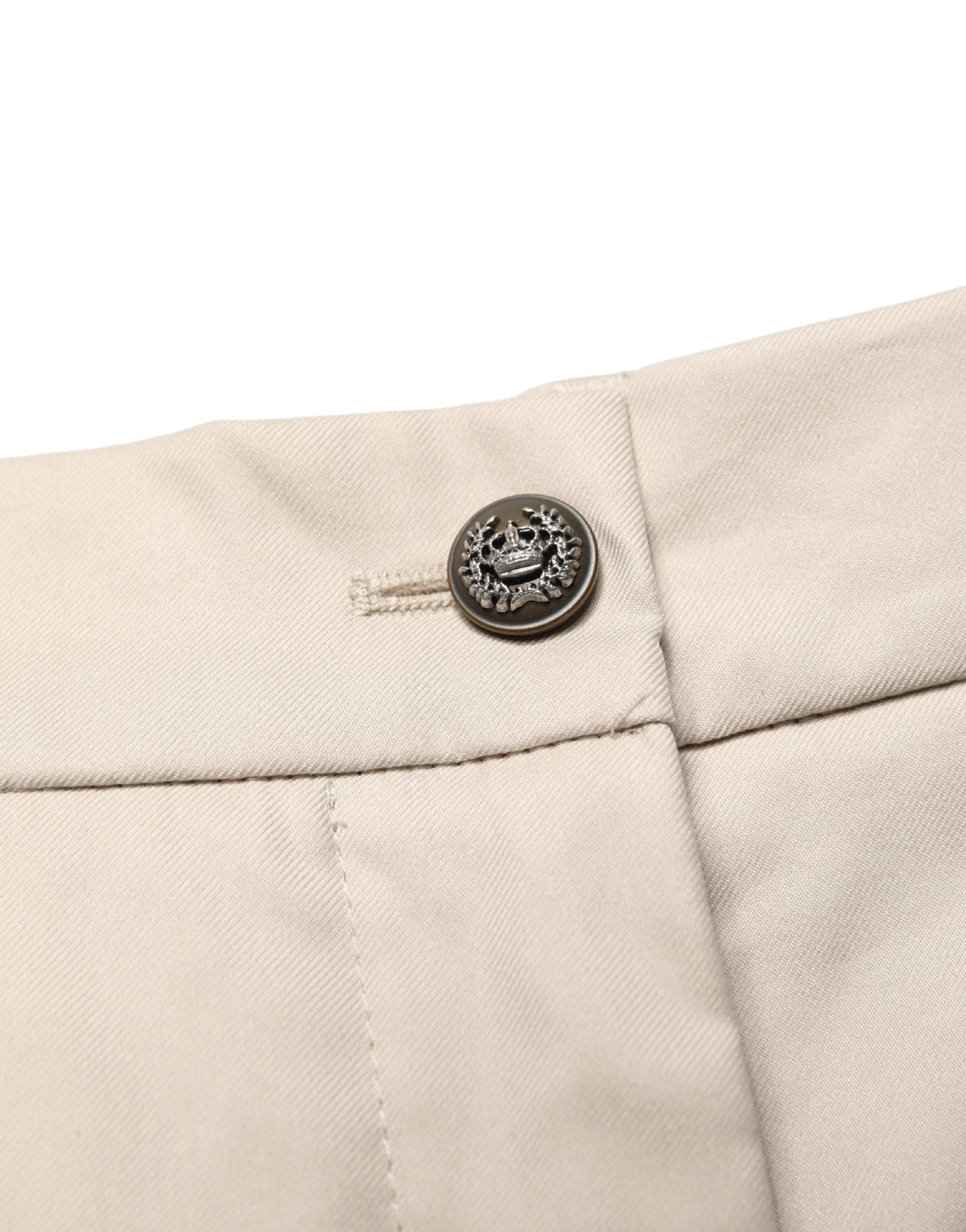 Beige Cotton Mid Waist Cropped Trouser Pants