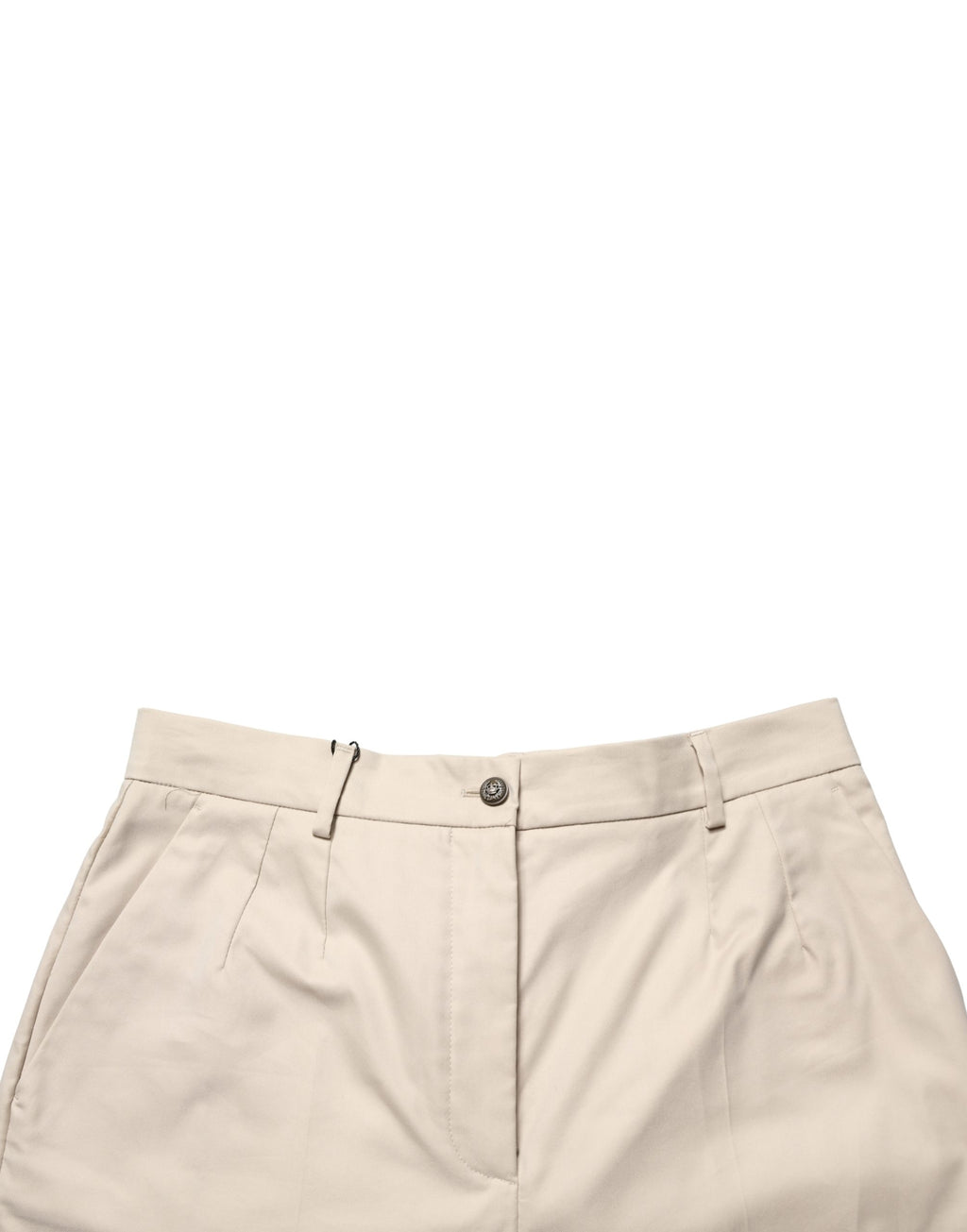 Beige Cotton Mid Waist Cropped Trouser Pants