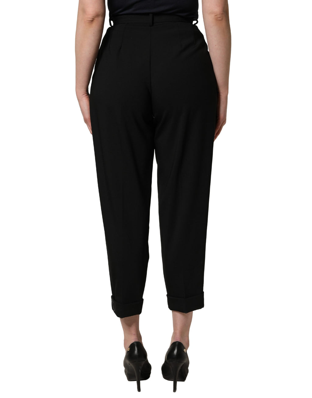 Black Wool High Waist Cropped Trouser Pants
