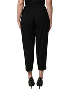 Black Wool High Waist Cropped Trouser Pants