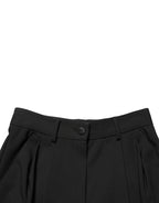Black Wool High Waist Cropped Trouser Pants