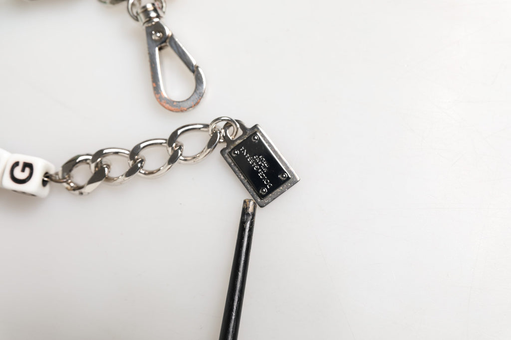 Silver Brass Chain Dice DG Logo EmbellishedCharm Bracelet