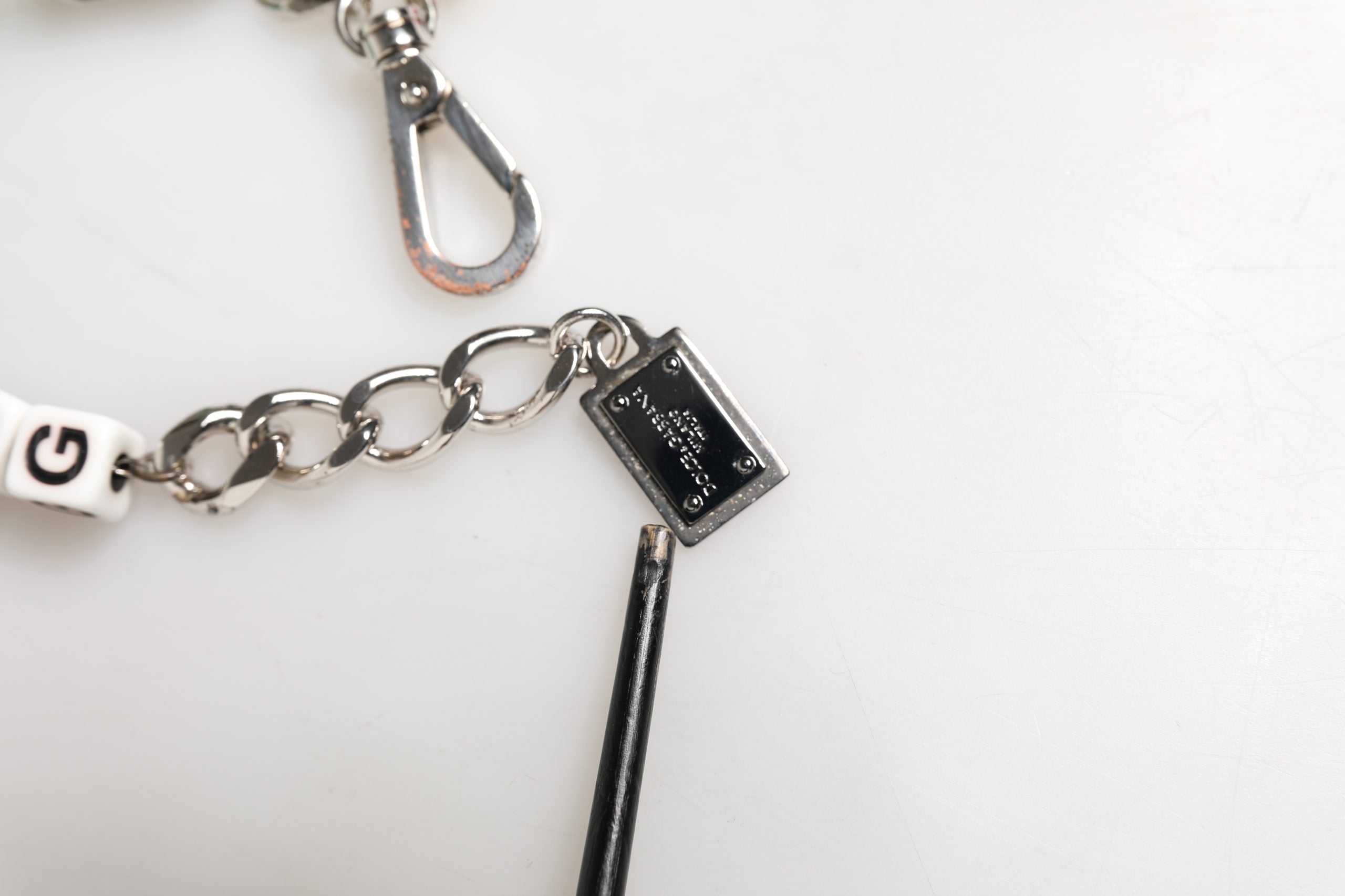 Silver Brass Chain Dice DG Logo EmbellishedCharm Bracelet