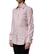 Pink Cotton Long Sleeves Collared Shirt Top