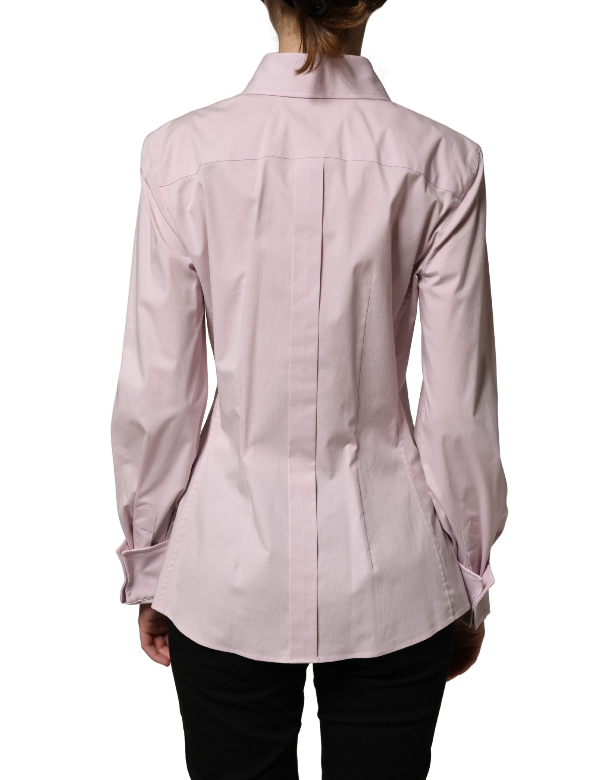 Pink Cotton Long Sleeves Collared Shirt Top