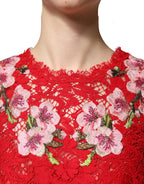 Red Lace Floral Embroidery Long Sleeves Top