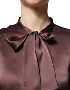 Violet Satin Long Sleeve Ascot Tie Shirt Top
