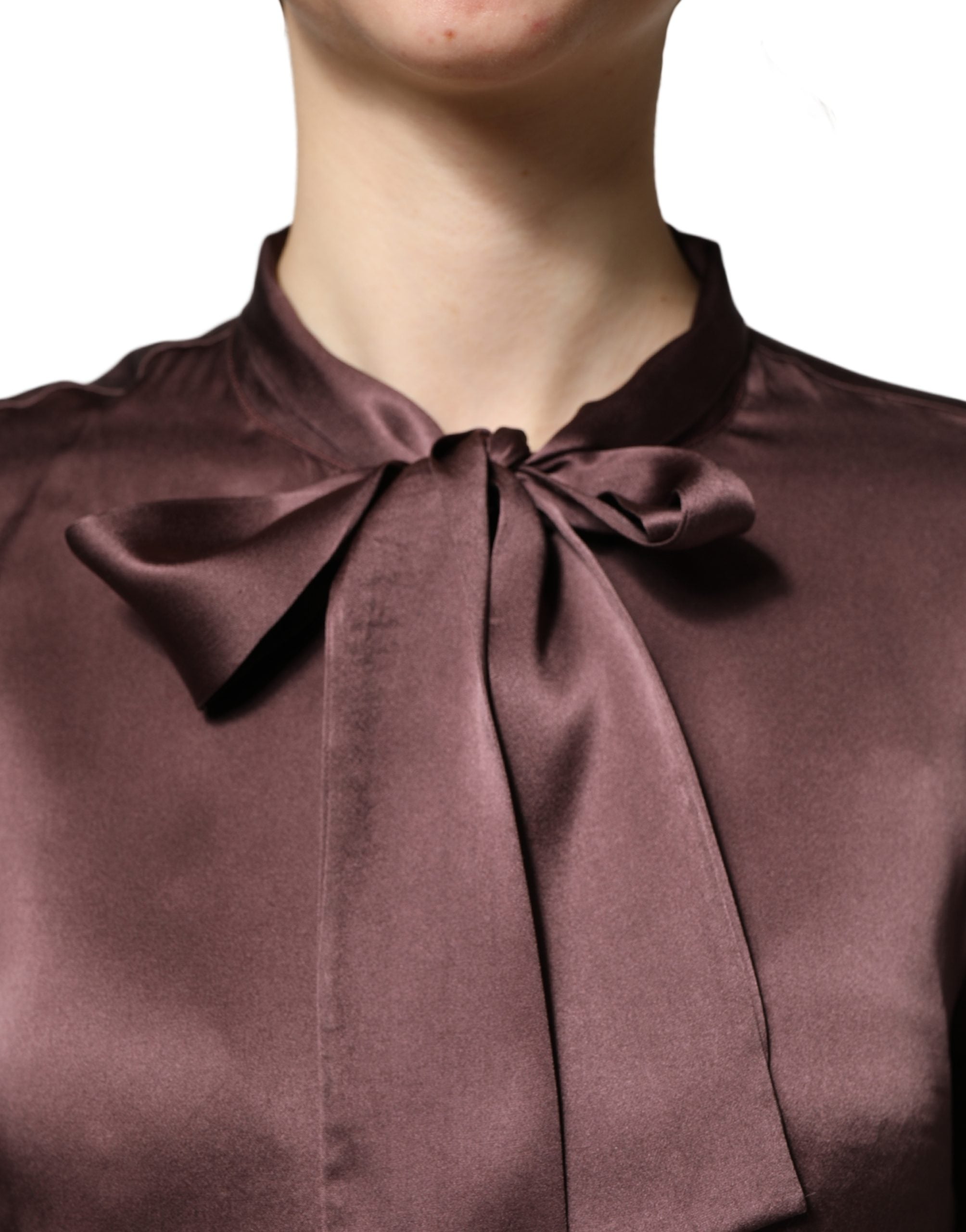 Violet Satin Long Sleeve Ascot Tie Shirt Top