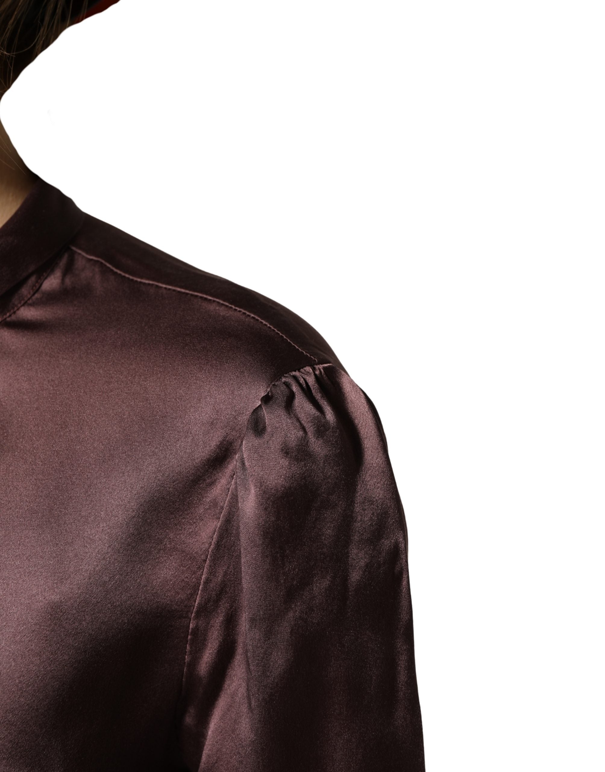 Violet Satin Long Sleeve Ascot Tie Shirt Top