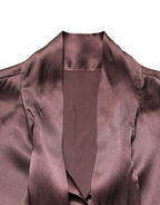 Violet Satin Long Sleeve Ascot Tie Shirt Top
