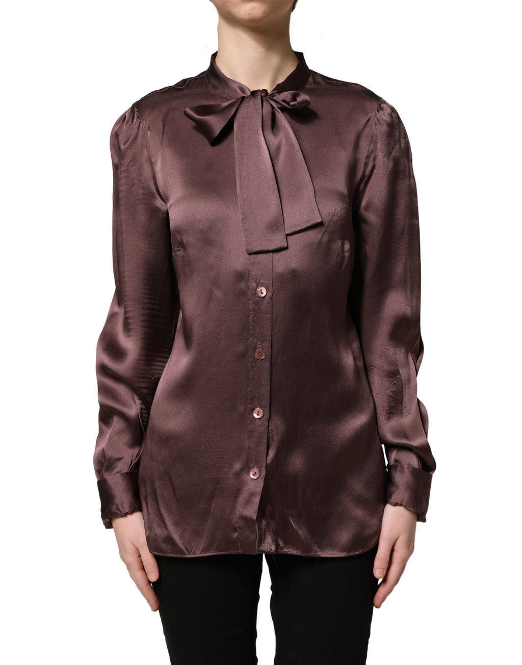 Violet Satin Long Sleeve Ascot Tie Shirt Top