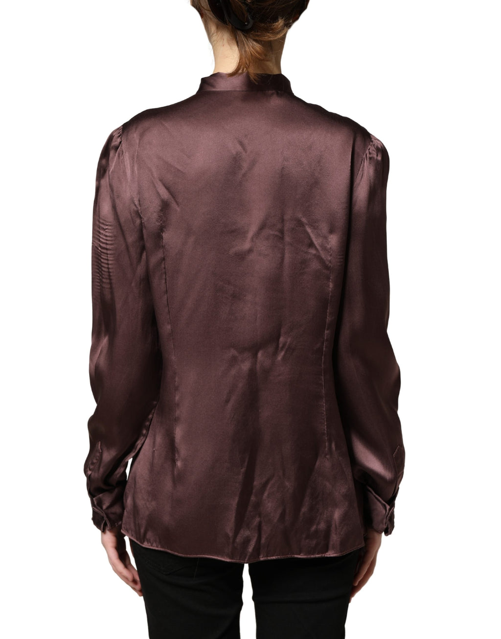 Violet Satin Long Sleeve Ascot Tie Shirt Top