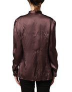 Violet Satin Long Sleeve Ascot Tie Shirt Top