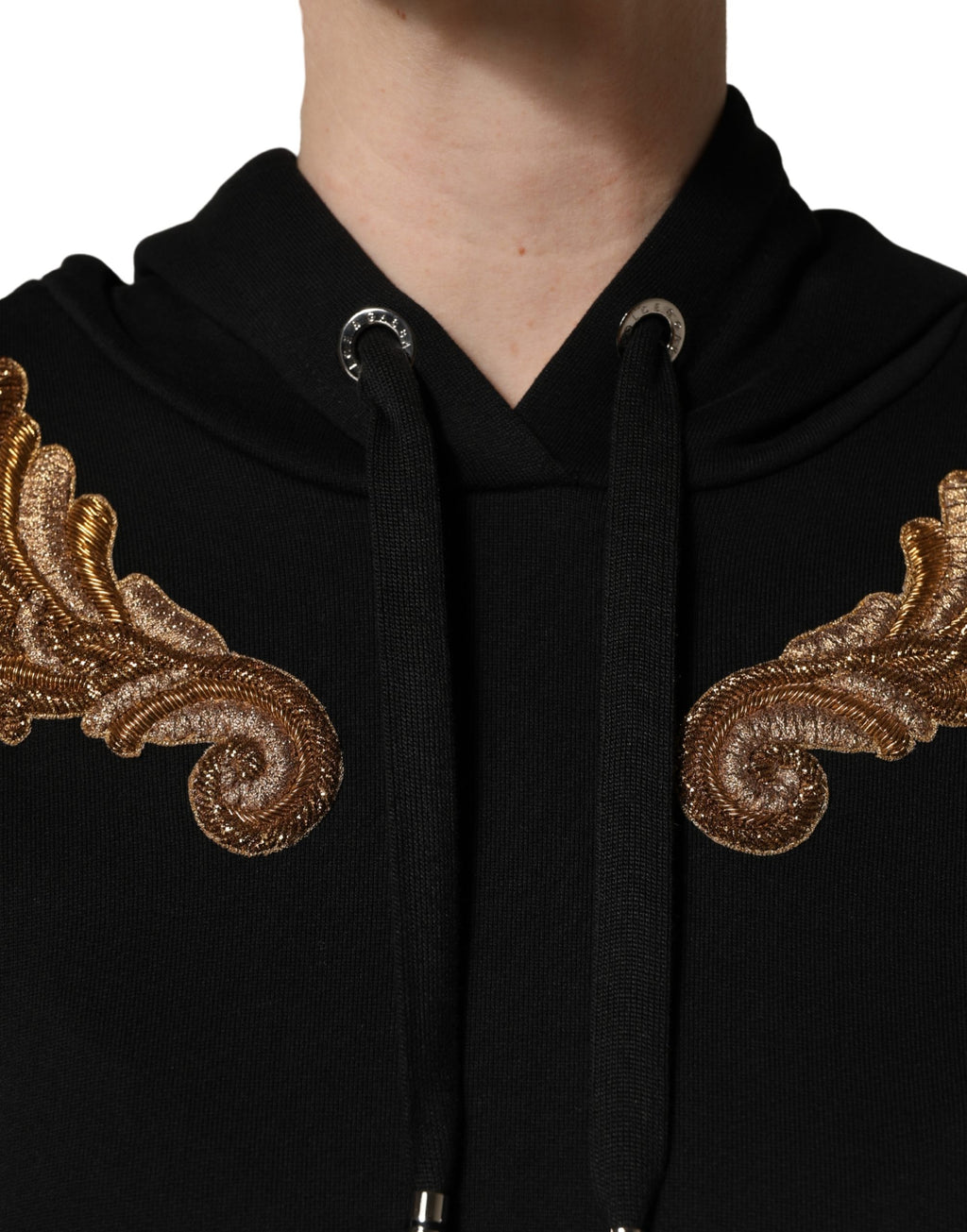 Black Embroidered Tassel Hooded Sweatshirt Sweater