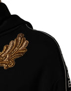 Black Embroidered Tassel Hooded Sweatshirt Sweater