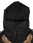 Black Embroidered Tassel Hooded Sweatshirt Sweater