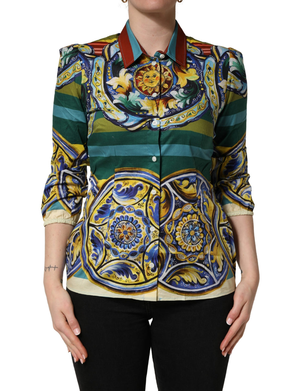 Multicolor Majolica Print Cotton Blouse Top