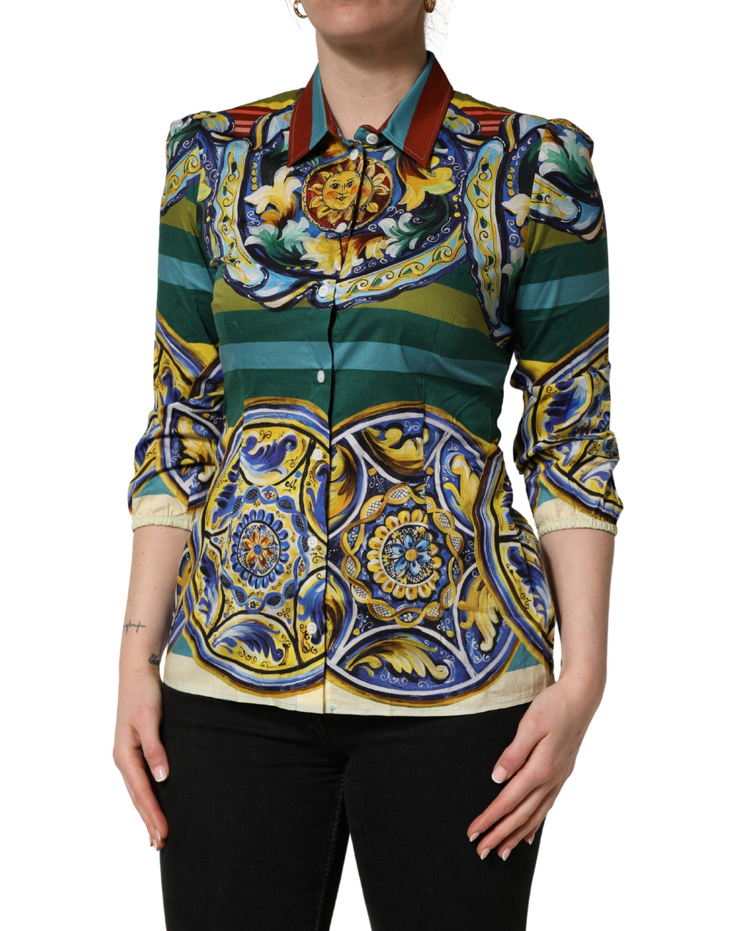 Multicolor Majolica Print Cotton Blouse Top