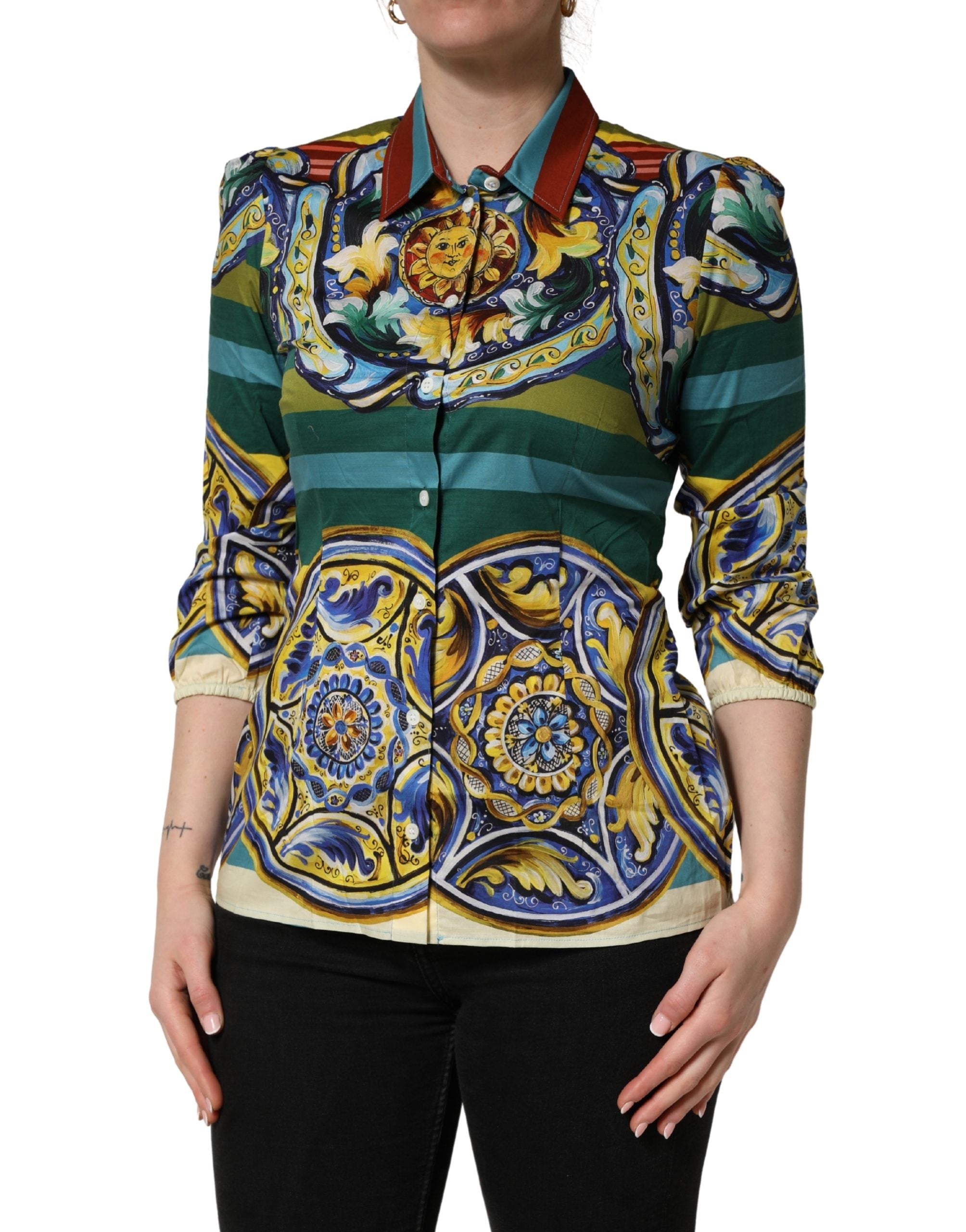 Multicolor Majolica Print Cotton Blouse Top