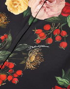 Black Floral Crepe Frill Detail Blouse Top